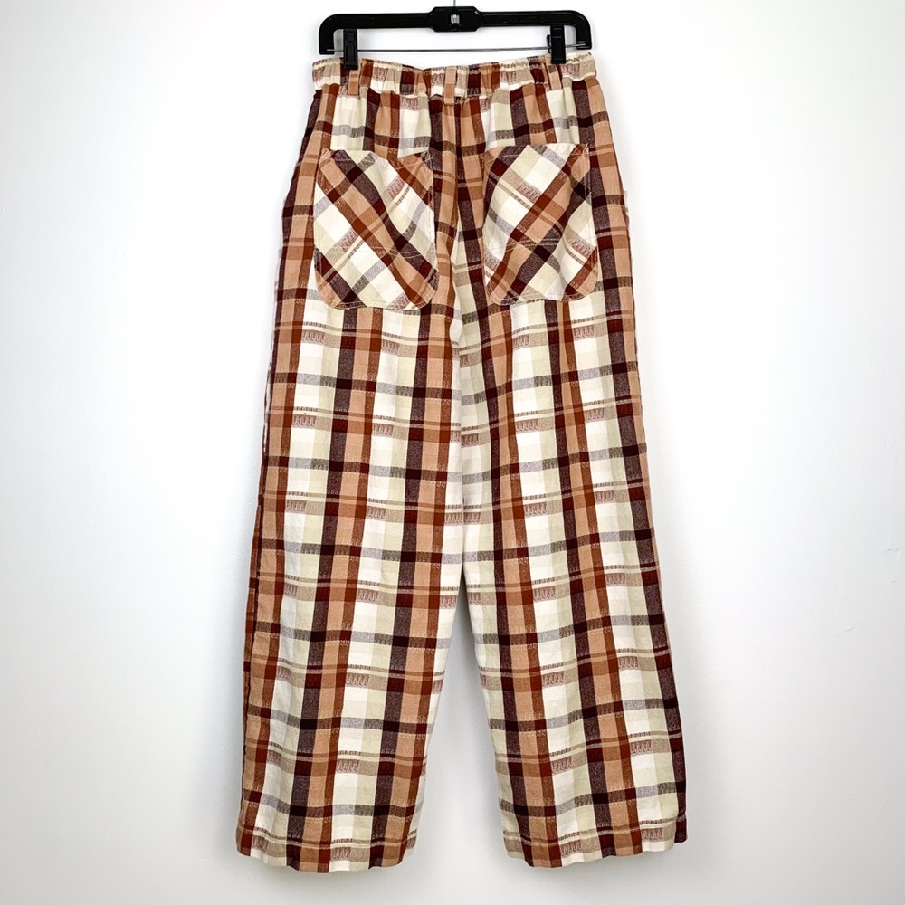 Free People Love Buzz trousers wide leg high waist cotton pants brown & ivory S - Picture 4 of 12
